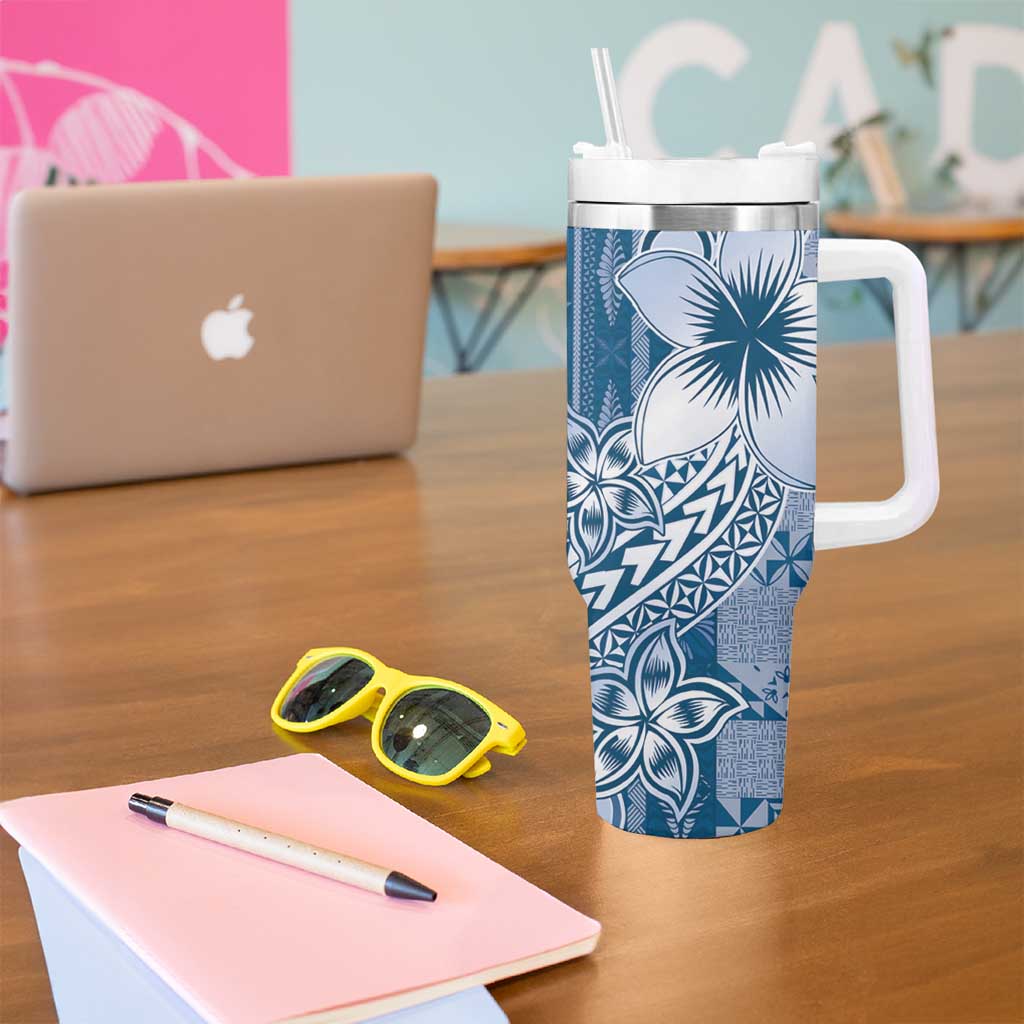 Tonga Kupesi Ngatu Tumbler With Handle Vintage Blue Plumeria