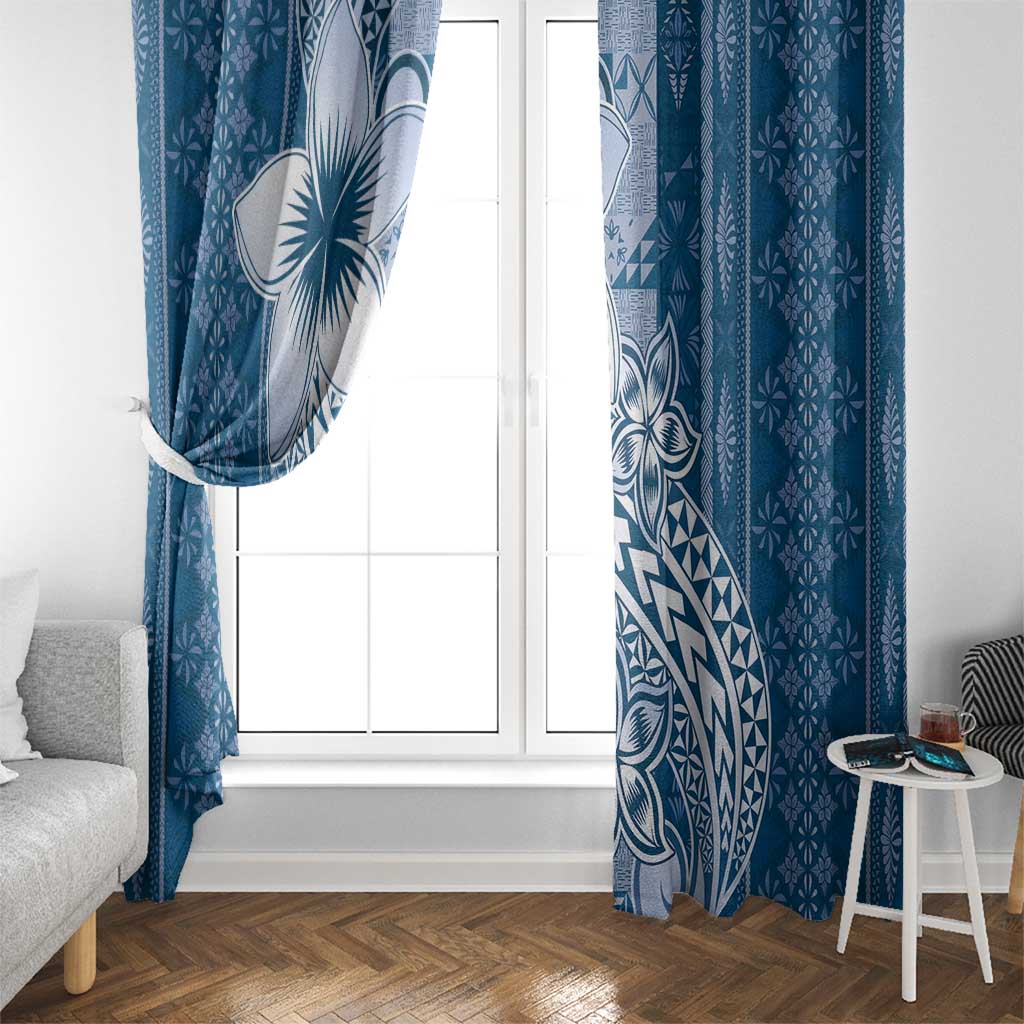 Tonga Kupesi Ngatu Window Curtain Vintage Blue Plumeria
