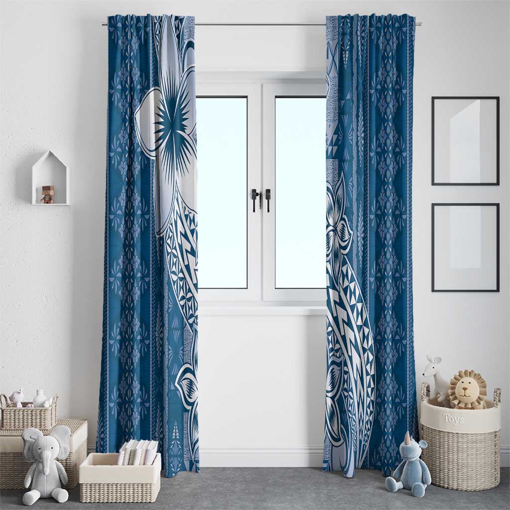 Tonga Kupesi Ngatu Window Curtain Vintage Blue Plumeria