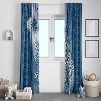 Tonga Kupesi Ngatu Window Curtain Vintage Blue Plumeria