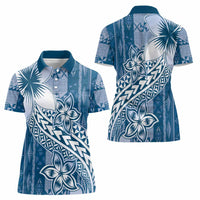 Tonga Kupesi Ngatu Women Polo Shirt Vintage Blue Plumeria
