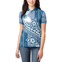 Tonga Kupesi Ngatu Women Polo Shirt Vintage Blue Plumeria