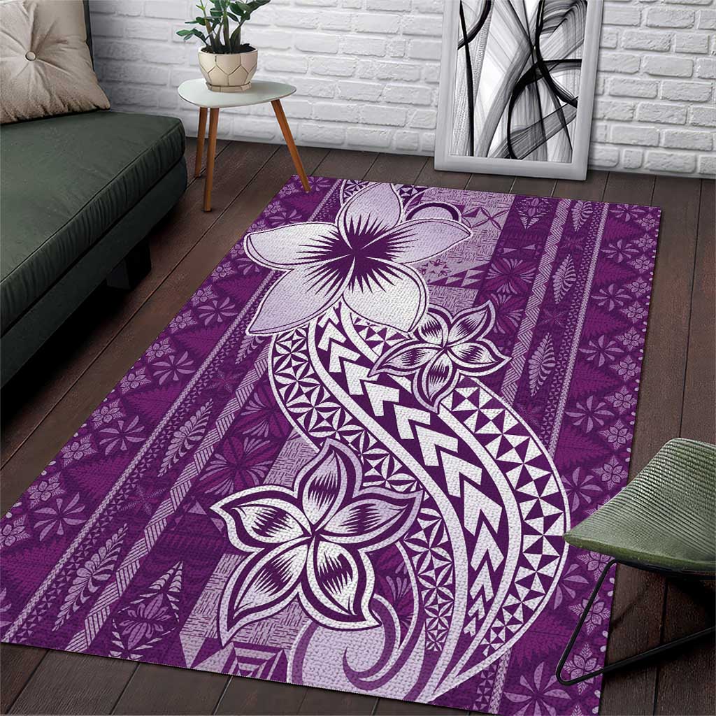 Tonga Kupesi Ngatu Area Rug Vintage Purple Plumeria