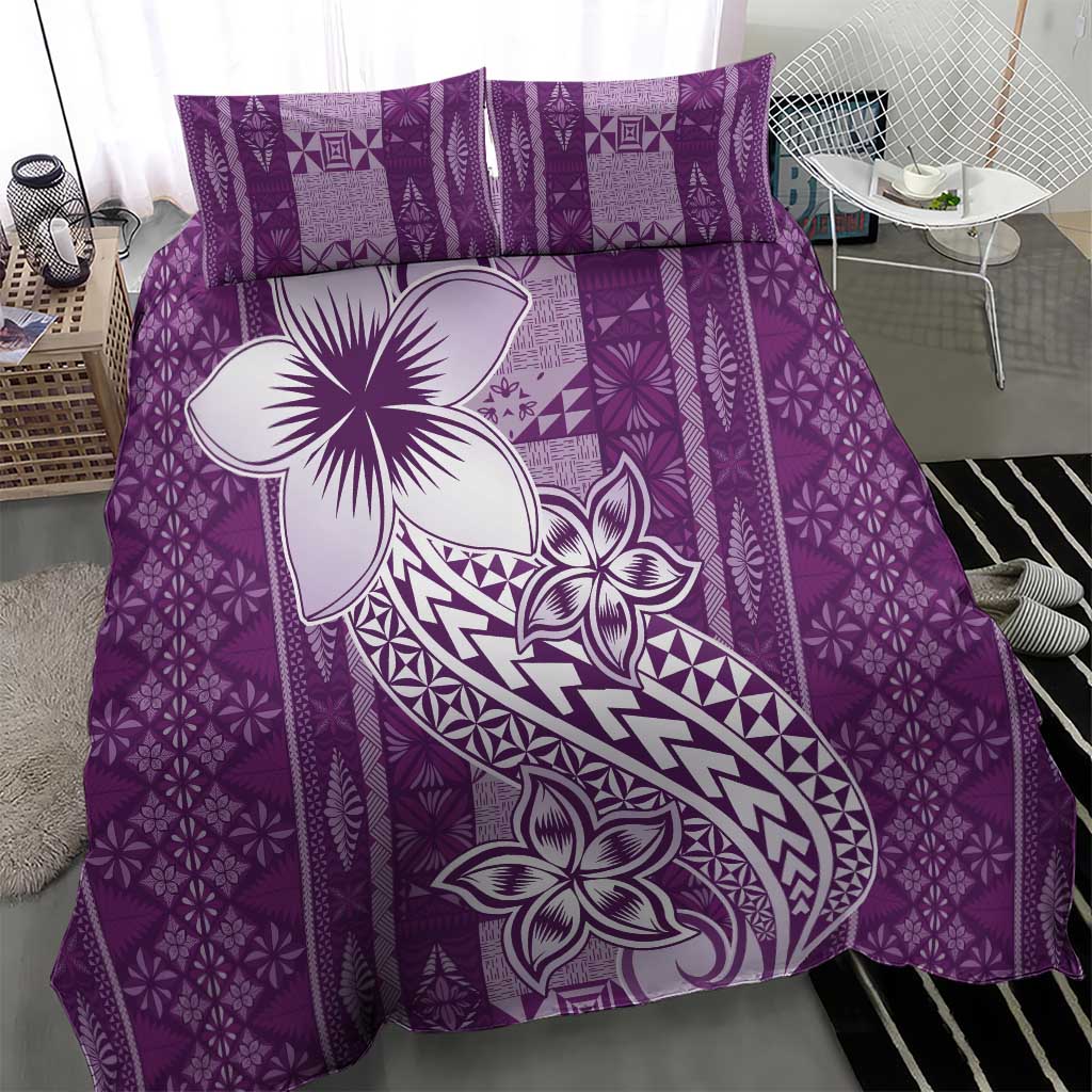 Tonga Kupesi Ngatu Bedding Set Vintage Purple Plumeria
