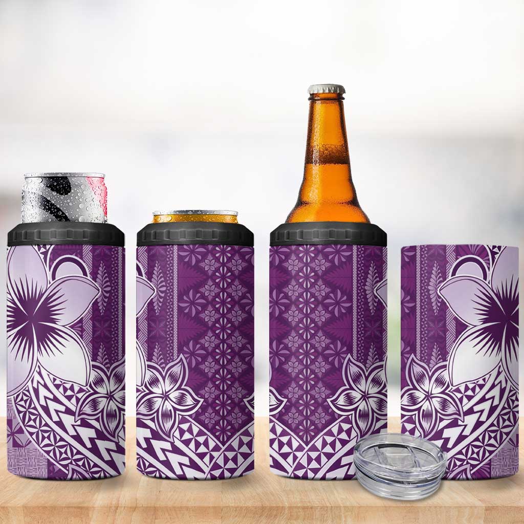 Tonga Kupesi Ngatu 4 in 1 Can Cooler Tumbler Vintage Purple Plumeria