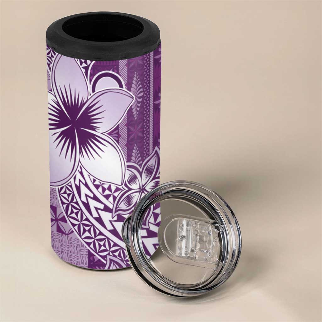 Tonga Kupesi Ngatu 4 in 1 Can Cooler Tumbler Vintage Purple Plumeria