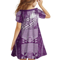 Tonga Kupesi Ngatu Family Matching Long Sleeve Bodycon Dress and Hawaiian Shirt Vintage Purple Plumeria LT05 - Polynesian Pride