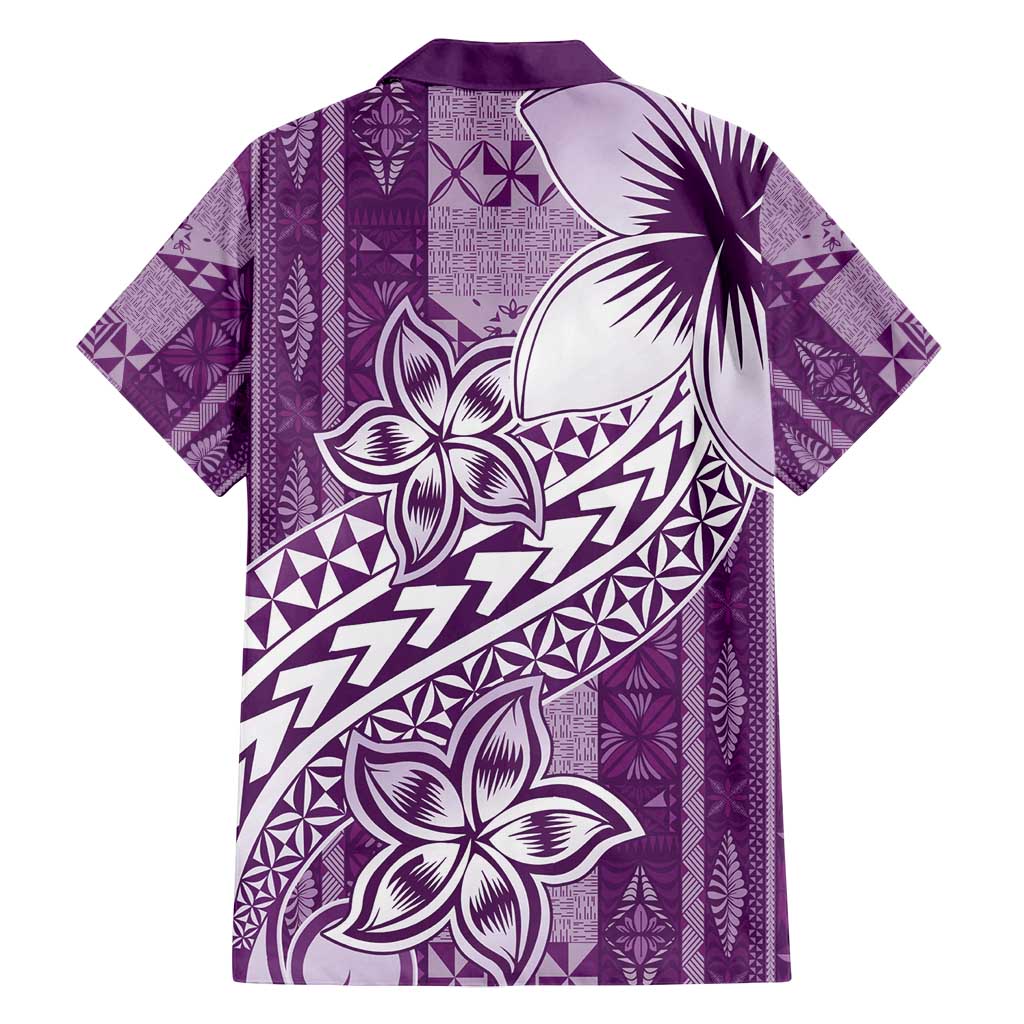 Tonga Kupesi Ngatu Family Matching Off Shoulder Maxi Dress and Hawaiian Shirt Vintage Purple Plumeria