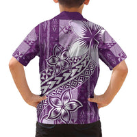 Tonga Kupesi Ngatu Family Matching Off Shoulder Short Dress and Hawaiian Shirt Vintage Purple Plumeria
