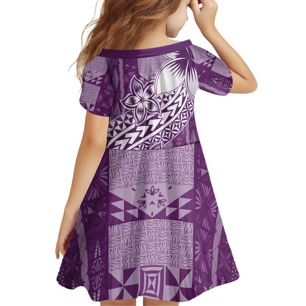 Tonga Kupesi Ngatu Family Matching Puletasi and Hawaiian Shirt Vintage Purple Plumeria LT05 - Polynesian Pride