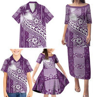 Tonga Kupesi Ngatu Family Matching Puletasi and Hawaiian Shirt Vintage Purple Plumeria LT05 - Polynesian Pride