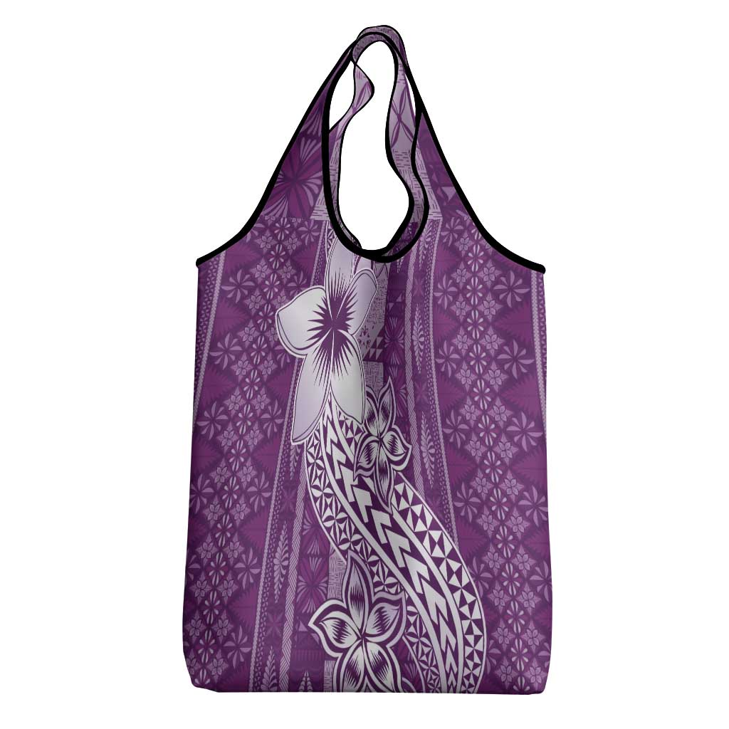 Tonga Kupesi Ngatu Grocery Bag Vintage Purple Plumeria