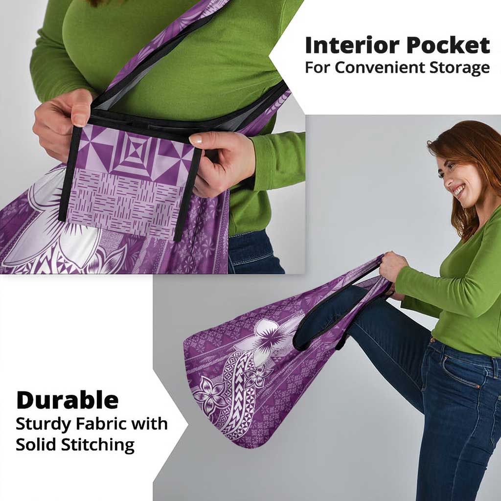 Tonga Kupesi Ngatu Grocery Bag Vintage Purple Plumeria