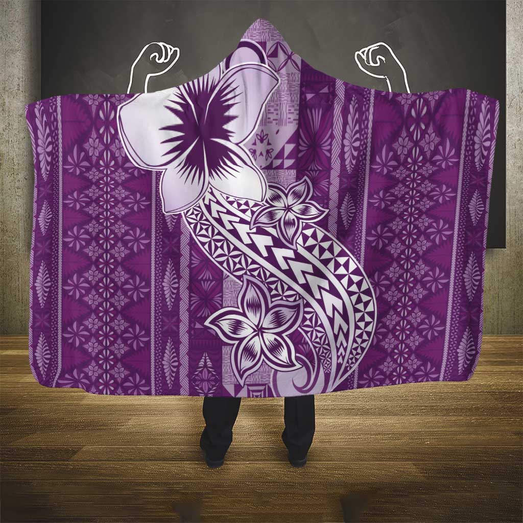 Tonga Kupesi Ngatu Hooded Blanket Vintage Purple Plumeria