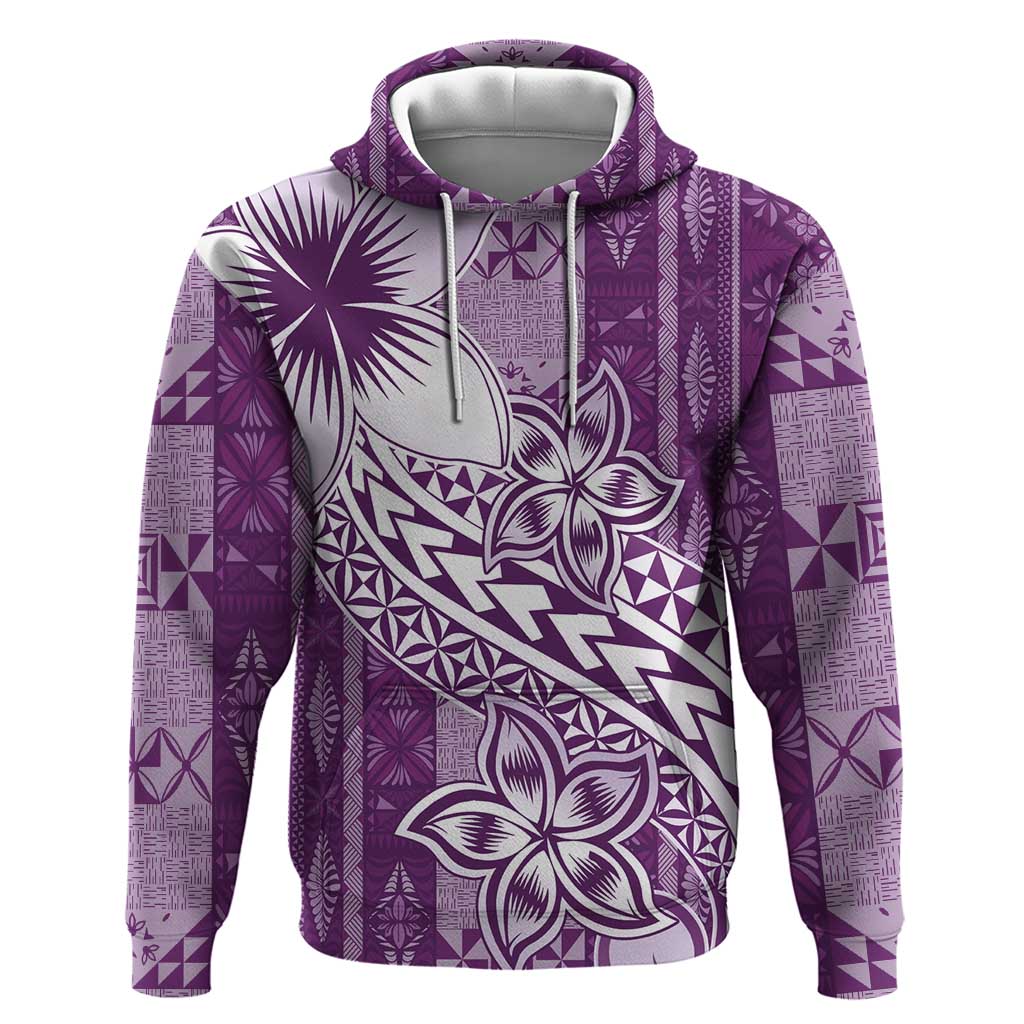 Tonga Kupesi Ngatu Hoodie Vintage Purple Plumeria