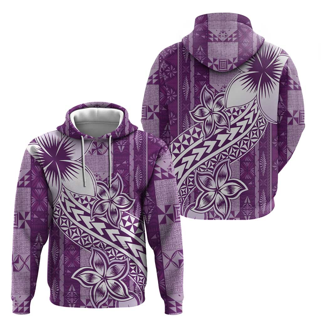 Tonga Kupesi Ngatu Hoodie Vintage Purple Plumeria