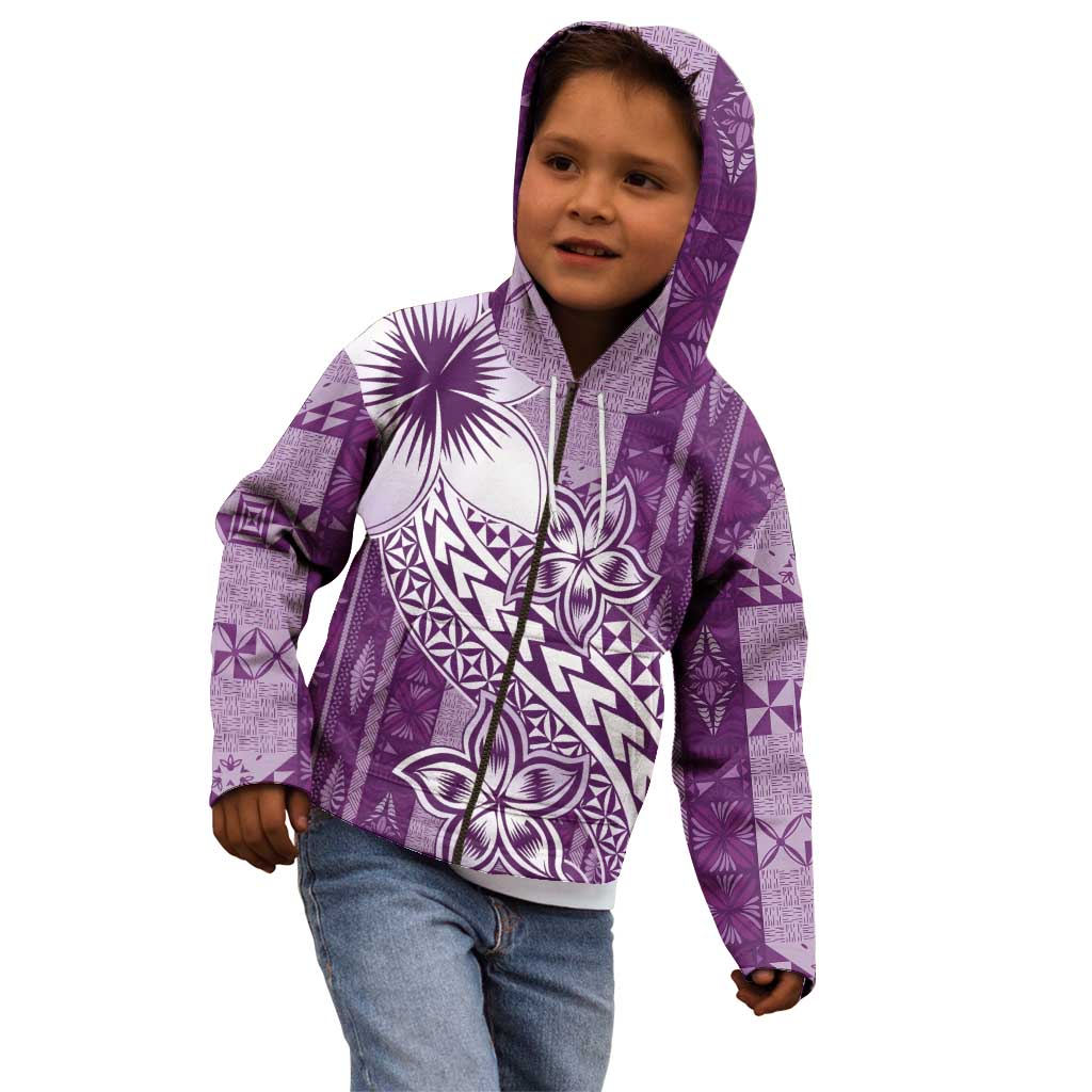Tonga Kupesi Ngatu Kid Hoodie Vintage Purple Plumeria
