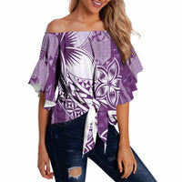 Tonga Kupesi Ngatu Off Shoulder Wrap Waist Top Vintage Purple Plumeria LT05 - Polynesian Pride