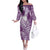 Tonga Kupesi Ngatu Off The Shoulder Long Sleeve Dress Vintage Purple Plumeria