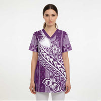 Tonga Kupesi Ngatu Scrub Top Vintage Purple Plumeria - Polynesian Pride