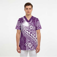 Tonga Kupesi Ngatu Scrub Top Vintage Purple Plumeria - Polynesian Pride