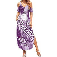Tonga Kupesi Ngatu Summer Maxi Dress Vintage Purple Plumeria
