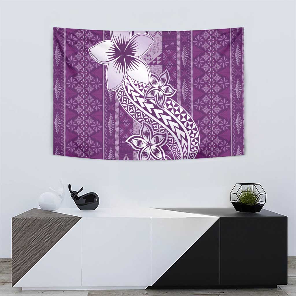 Tonga Kupesi Ngatu Tapestry Vintage Purple Plumeria