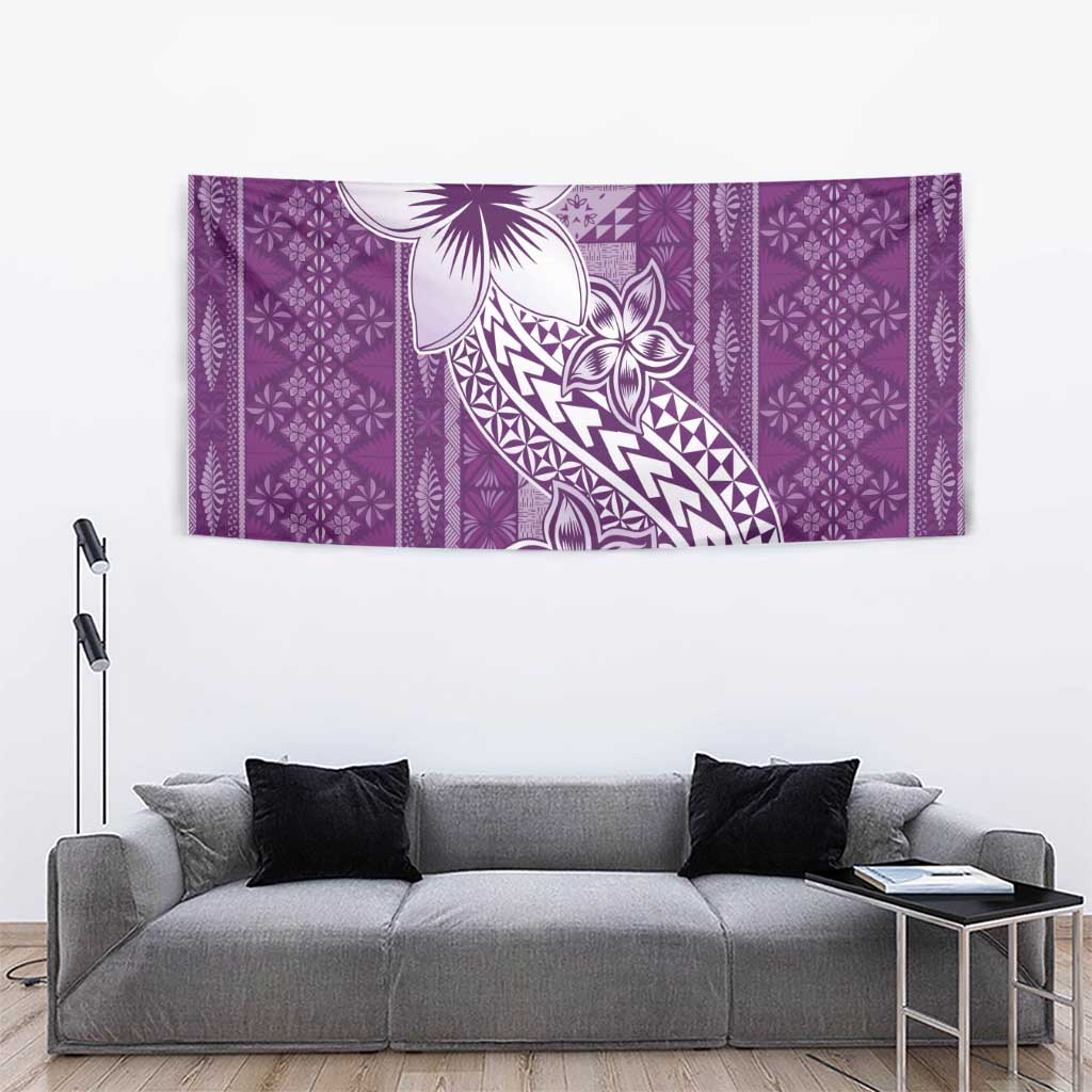 Tonga Kupesi Ngatu Tapestry Vintage Purple Plumeria