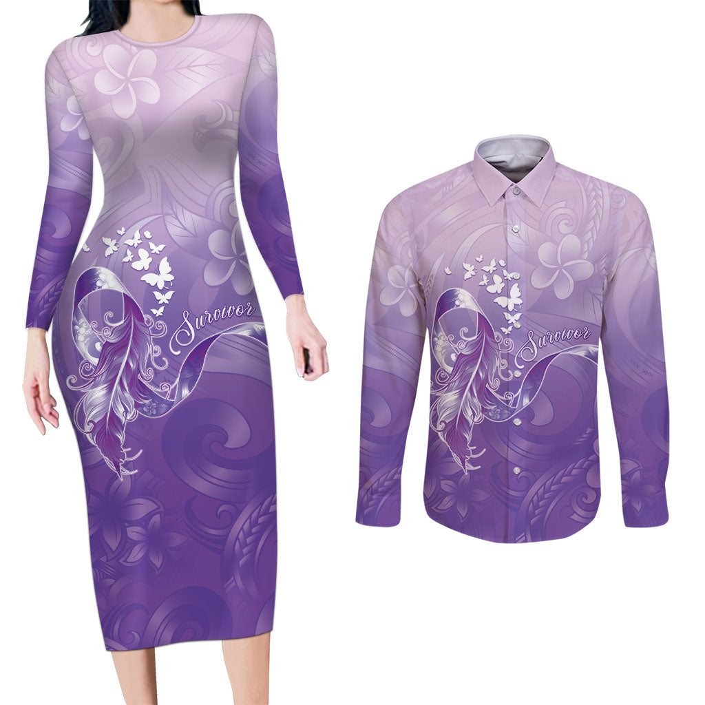 Lupus Awareness Month Couples Matching Long Sleeve Bodycon Dress and Long Sleeve Button Shirt Polynesian Style