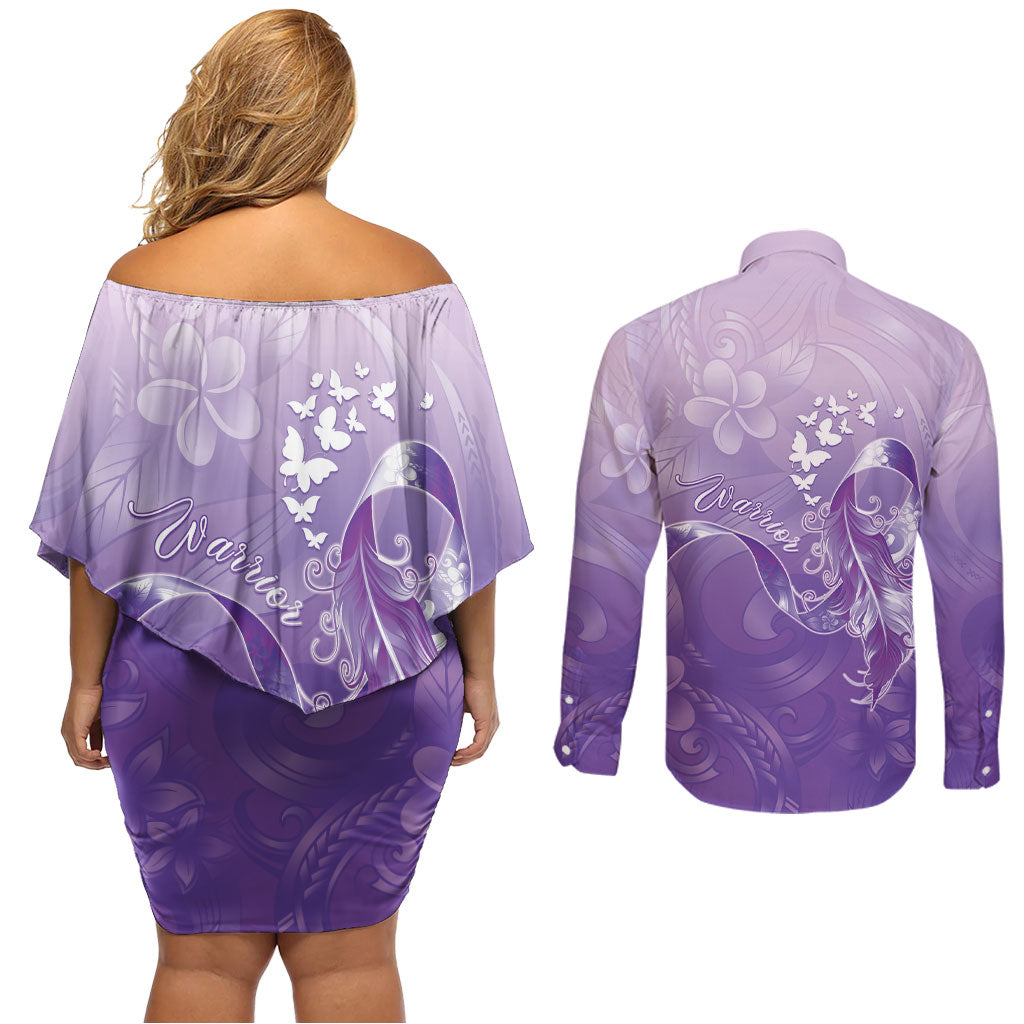 Lupus Awareness Month Couples Matching Off Shoulder Short Dress and Long Sleeve Button Shirt Polynesian Style