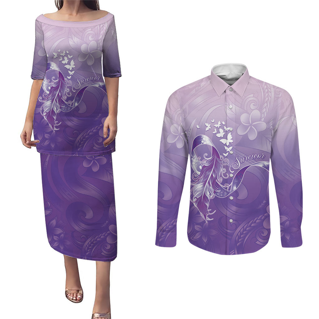 Lupus Awareness Month Couples Matching Puletasi and Long Sleeve Button Shirt Polynesian Style