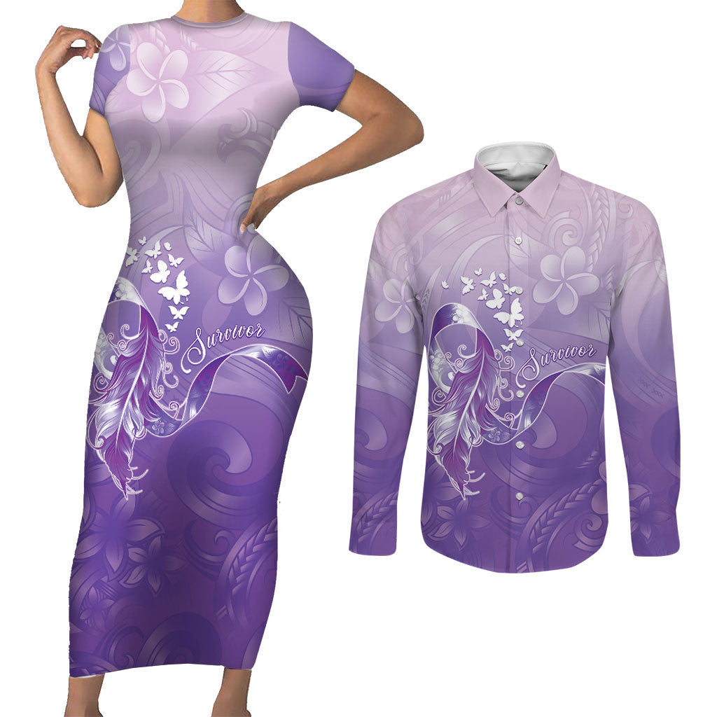 Lupus Awareness Month Couples Matching Short Sleeve Bodycon Dress and Long Sleeve Button Shirt Polynesian Style
