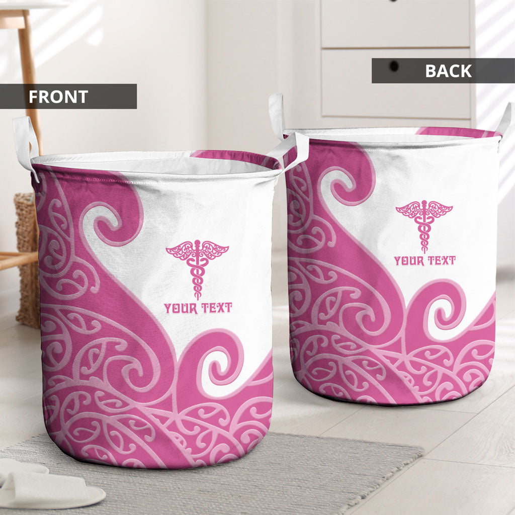 Personalised New Zealand Nurse Laundry Basket Maori Koru Pink Version