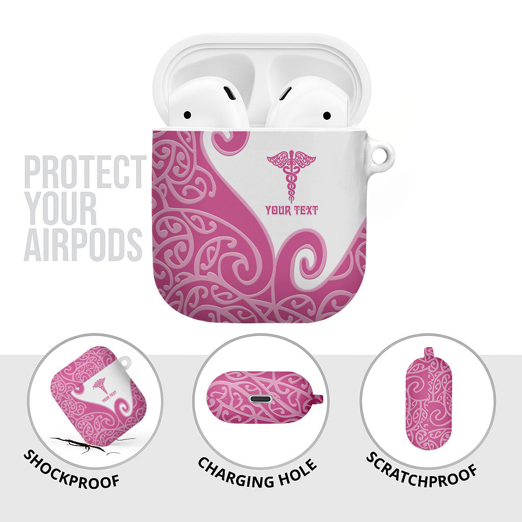 Personalised New Zealand Nurse AirPods Case Maori Koru Pink Version