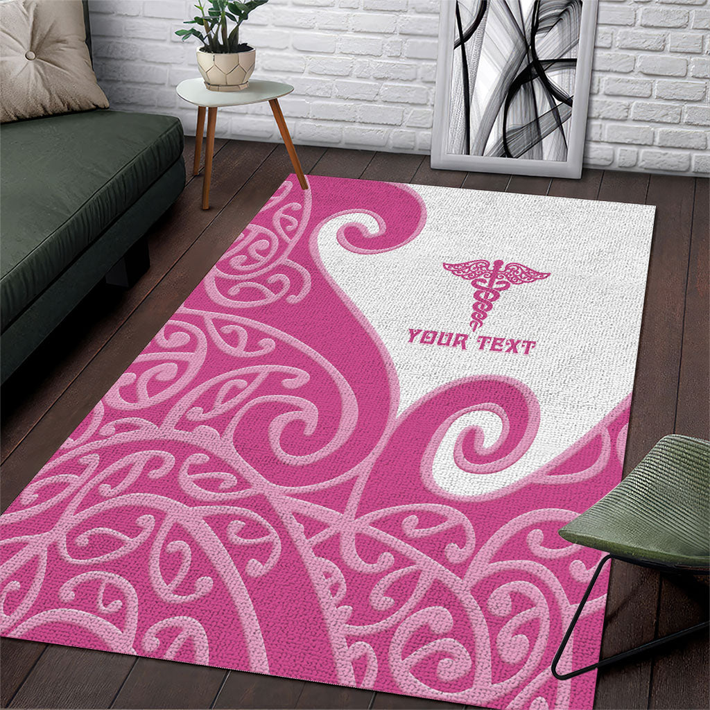Personalised New Zealand Nurse Area Rug Maori Koru Pink Version
