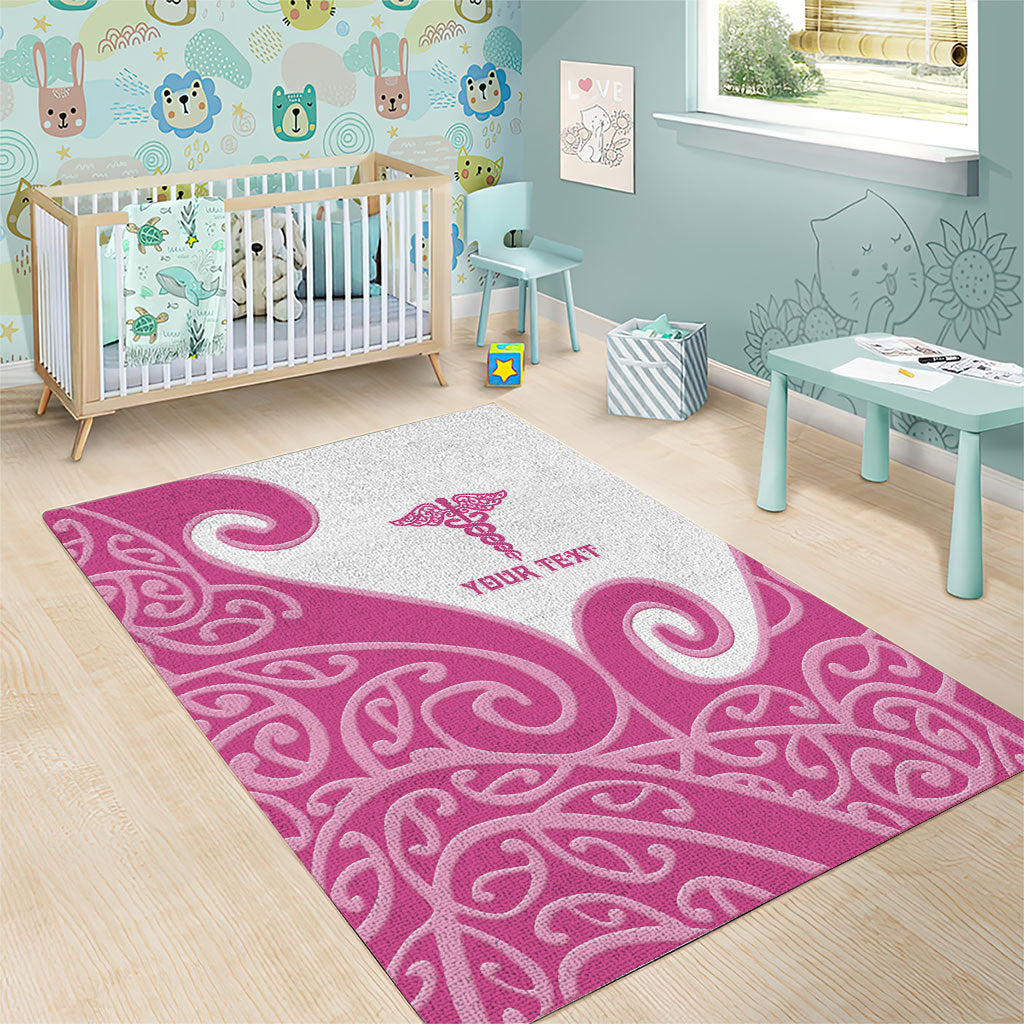 Personalised New Zealand Nurse Area Rug Maori Koru Pink Version