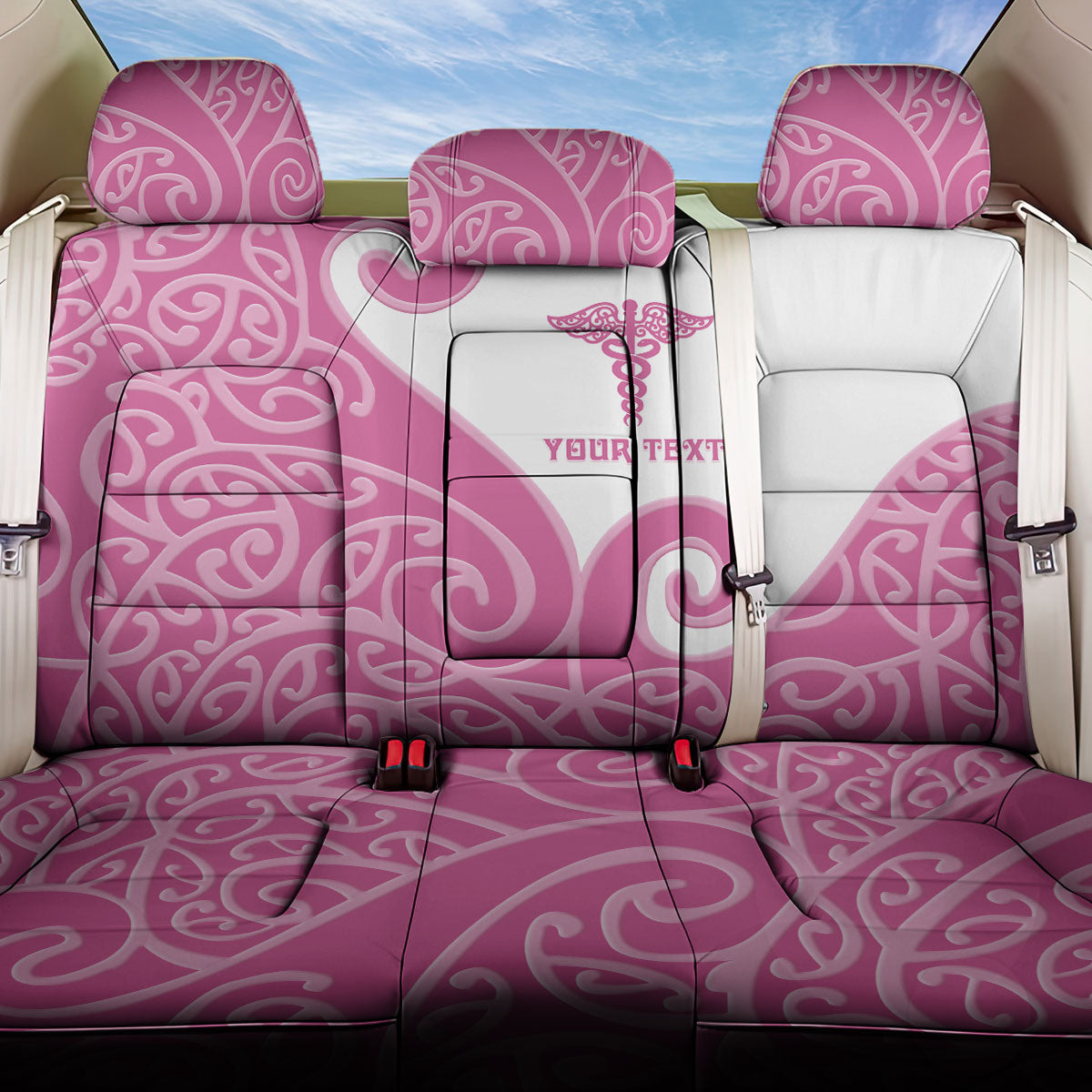 Personalised New Zealand Nurse Back Car Seat Cover Maori Koru Pink Version