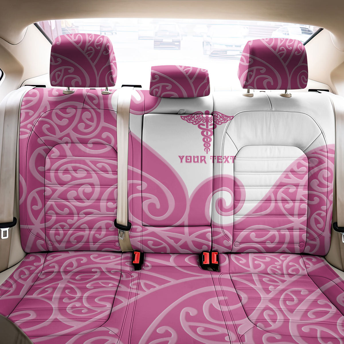 Personalised New Zealand Nurse Back Car Seat Cover Maori Koru Pink Version