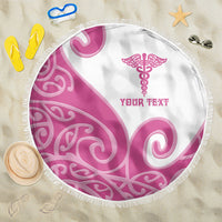 Personalised New Zealand Nurse Beach Blanket Maori Koru Pink Version