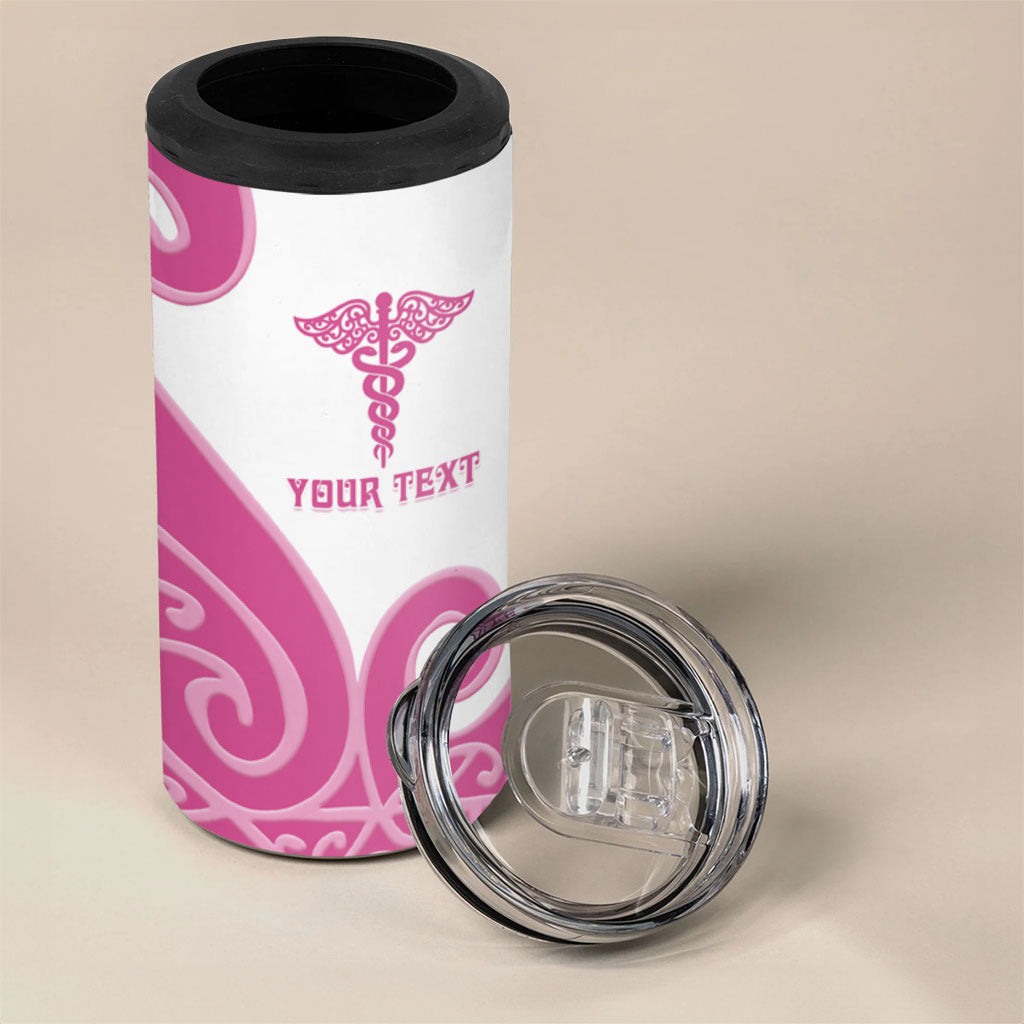 Personalised New Zealand Nurse 4 in 1 Can Cooler Tumbler Maori Koru Pink Version