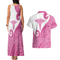 Personalised New Zealand Nurse Couples Matching Tank Maxi Dress and Hawaiian Shirt Maori Koru Pink Version LT05 - Polynesian Pride