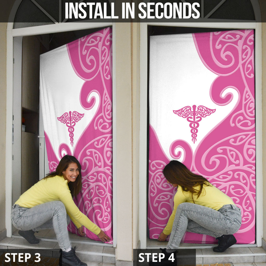 New Zealand Nurse Door Cover Maori Koru Pink Version
