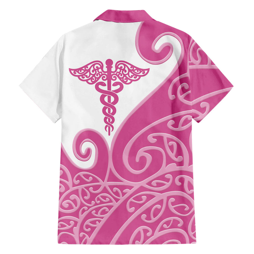Personalised New Zealand Nurse Family Matching Off The Shoulder Long Sleeve Dress and Hawaiian Shirt Maori Koru Pink Version LT05 - Polynesian Pride