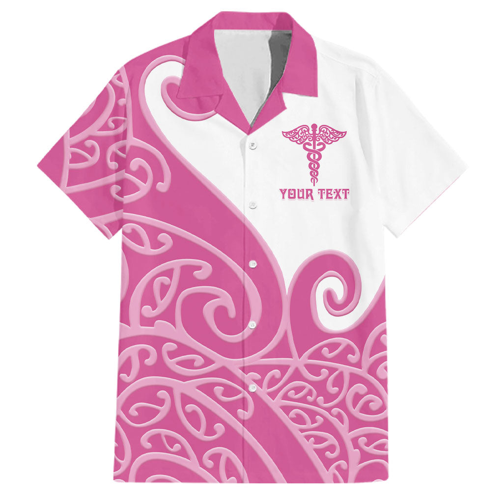Personalised New Zealand Nurse Family Matching Off Shoulder Maxi Dress and Hawaiian Shirt Maori Koru Pink Version LT05 Dad's Shirt - Short Sleeve Pink - Polynesian Pride