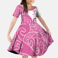 Personalised New Zealand Nurse Family Matching Off Shoulder Short Dress and Hawaiian Shirt Maori Koru Pink Version LT05 Daughter's Dress Pink - Polynesian Pride