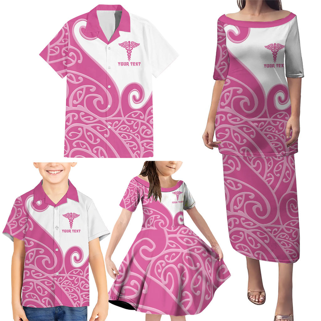 Personalised New Zealand Nurse Family Matching Puletasi and Hawaiian Shirt Maori Koru Pink Version LT05 - Polynesian Pride