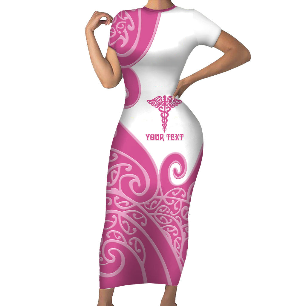 Personalised New Zealand Nurse Family Matching Short Sleeve Bodycon Dress and Hawaiian Shirt Maori Koru Pink Version LT05 Mom's Dress Pink - Polynesian Pride
