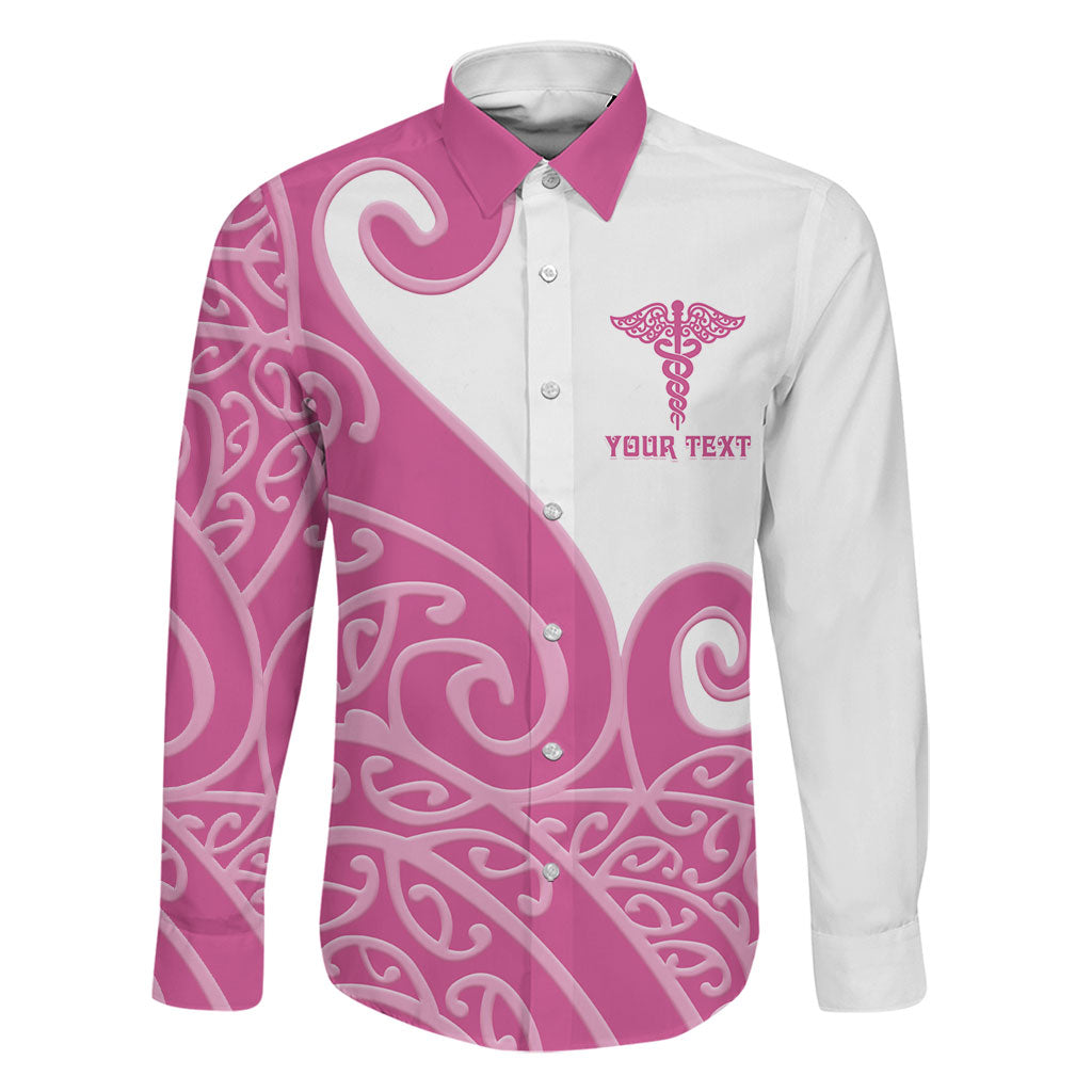 Personalised New Zealand Nurse Family Matching Summer Maxi Dress and Hawaiian Shirt Maori Koru Pink Version LT05 Dad's Shirt - Long Sleeve Pink - Polynesian Pride