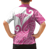 Personalised New Zealand Nurse Family Matching Tank Maxi Dress and Hawaiian Shirt Maori Koru Pink Version LT05 - Polynesian Pride