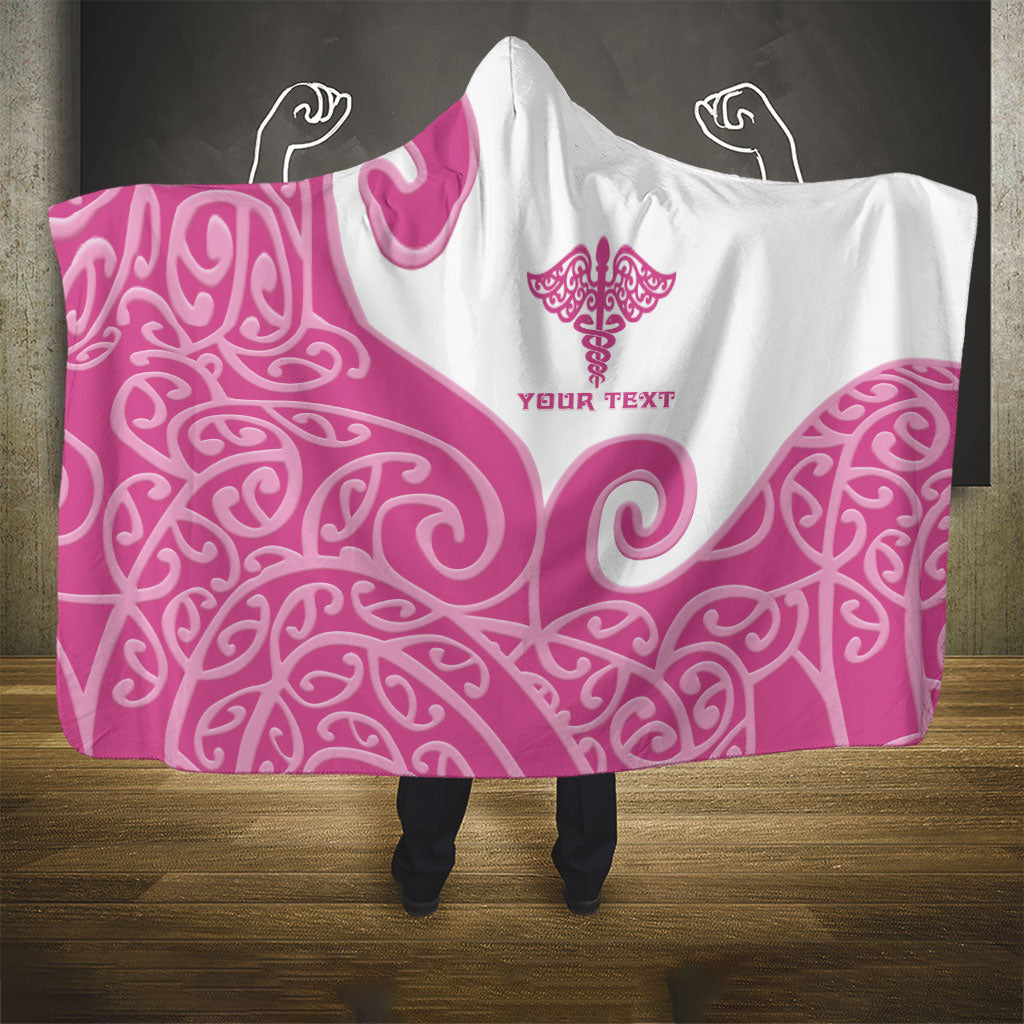 Personalised New Zealand Nurse Hooded Blanket Maori Koru Pink Version
